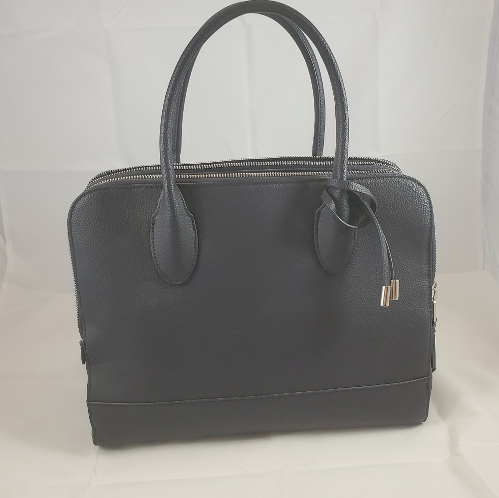 Navy blue leather satchel